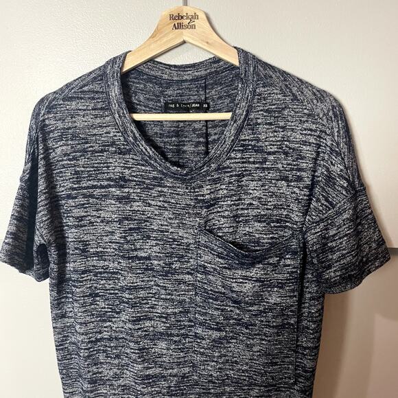 Rag & Bone Gray & Blue Space Dye Oversized Tee w/ Large Pocket Women's XS - Picture 2 of 11